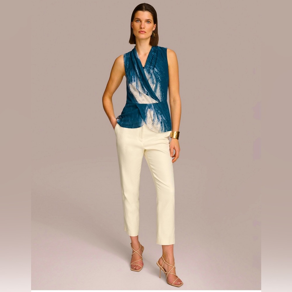 Donna Karan Women’s Printed Faux- Wrap Sleeveless Top color Tide Multi NWT